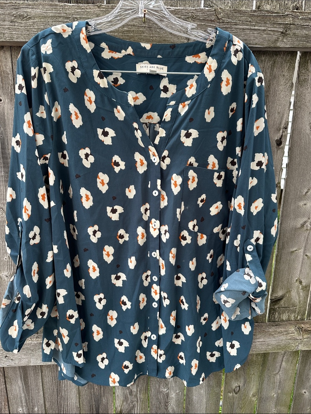 Skies Are Blue Teal Floral Button-Front Shirt